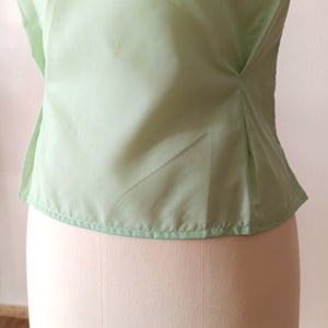 1950s - DEADSTOCK - French Pear Green Nylon Blouse - Sz. 42