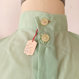 1950s - DEADSTOCK - French Pear Green Nylon Blouse - Sz. 42