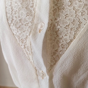 1950s - DEADSTOCK - French White Nylon Blouse - Sz. 48