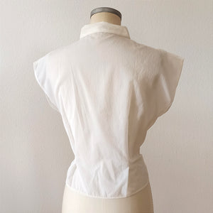 1950s - DEADSTOCK - French White Nylon Blouse - Sz. 48