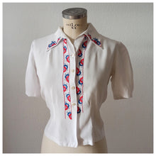 Charger l&#39;image dans la galerie, 1930s 1940s - Adorable Embroidery Rayon Blouse - W31.5 (80cm)
