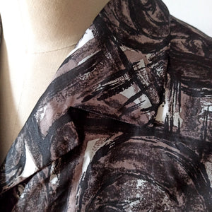 1950s 1960s - TREVIRA - Abstract Satin Blouse - Sz. 44