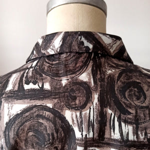 1950s 1960s - TREVIRA - Abstract Satin Blouse - Sz. 44