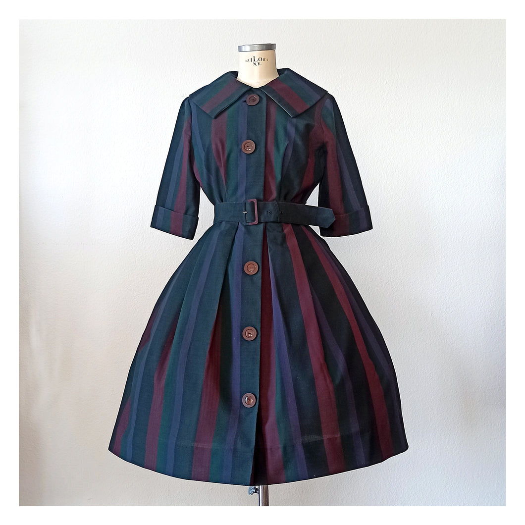 1950s - TREVIRA, Germany - Exquisite Striped Wool Dress - W30 (76cm)