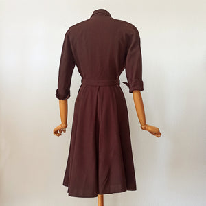 1940s - Marvelous German Brown Wool Belted Dress - W26 (66cm)