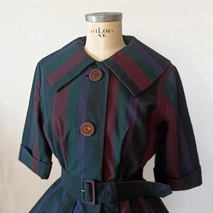 1950s - TREVIRA, Germany - Exquisite Striped Wool Dress - W30 (76cm)