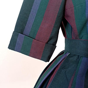 1950s - TREVIRA, Germany - Exquisite Striped Wool Dress - W30 (76cm)