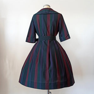 1950s - TREVIRA, Germany - Exquisite Striped Wool Dress - W30 (76cm)