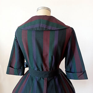 1950s - TREVIRA, Germany - Exquisite Striped Wool Dress - W30 (76cm)