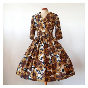 1950s - Stunning Floral Silk Couture Dress - W25 (64cm)