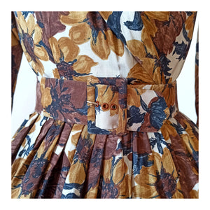 1950s - Stunning Floral Silk Couture Dress - W25 (64cm)