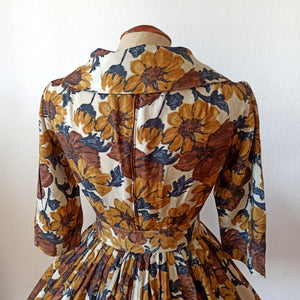 1950s - Stunning Floral Silk Couture Dress - W25 (64cm)