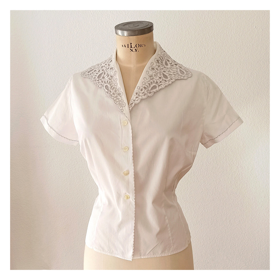 1940s 1950s - MARY, Austria - Lovely White Cotton Blouse - W32 (82cm)