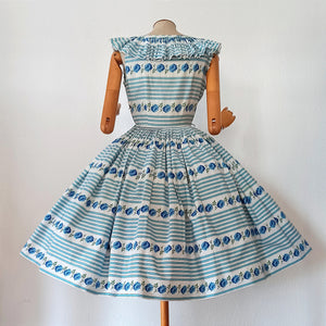 1950s - LE SIGNE DE PARIS, France - Spectacular Roseprint Dress - W28 (72cm)