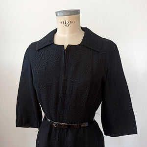 1950s 1960s - Elegant Textured Rayon Front Zipper Dress - W32 (82cm)