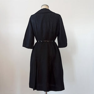 1950s 1960s - Elegant Textured Rayon Front Zipper Dress - W32 (82cm)