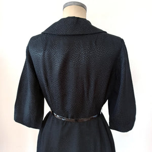 1950s 1960s - Elegant Textured Rayon Front Zipper Dress - W32 (82cm)