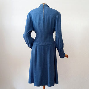 1940s - Ultragorgeous Flecked Teal Wool Dress - W37 (94cm)