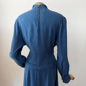 1940s - Ultragorgeous Flecked Teal Wool Dress - W37 (94cm)