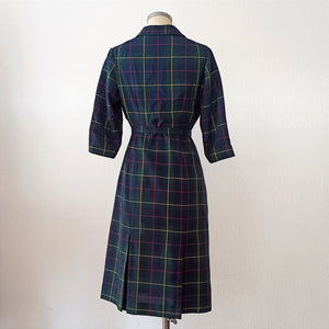 1950s 1960s - Gorgeous Tartan Wool Belted Dress - W34 (86cm)