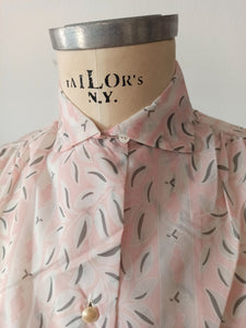 1950s - FRANCE - DEADSTOCK - Pink Nylon Blouse - Sz. 42