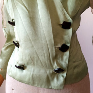 1930s - Exquisite Art Deco Green Silk Blouse - W28 (72cm)