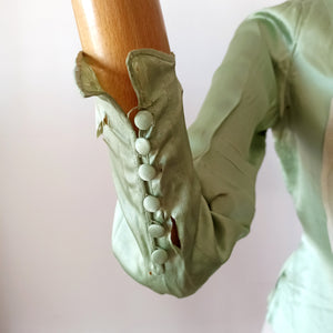 1930s - Exquisite Art Deco Green Silk Blouse - W28 (72cm)