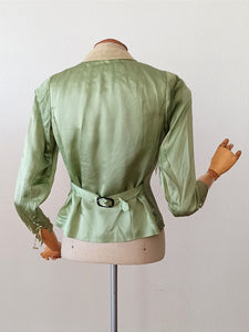 1930s - Exquisite Art Deco Green Silk Blouse - W28 (72cm)