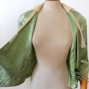 1930s - Exquisite Art Deco Green Silk Blouse - W28 (72cm)