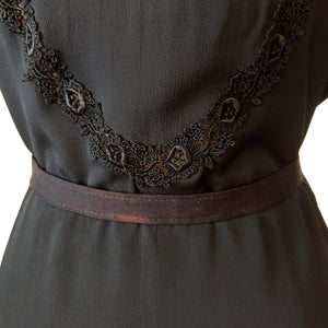 1930s - Stunning Black Rayon Silk Dress - W29 (74cm)