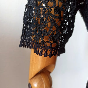 1940s - Superb Black Cotton Lace Blouse - W35 (90cm)