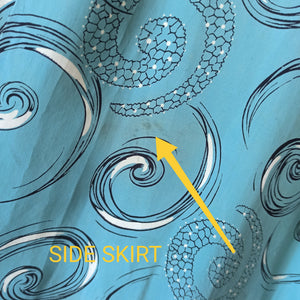 1940s - Spectacular German Teal Silk Printed Dress - W39 (100cm)
