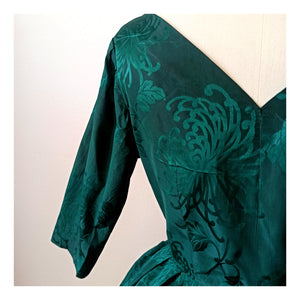 1950s - Stunning Emerald Green Silk Dress - W32 (82cm)