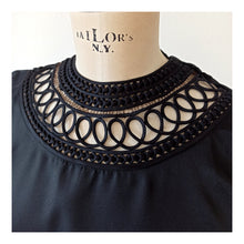 Charger l&#39;image dans la galerie, 1960s - Stunning Neckline Black Satin Blouse - Sz. 42
