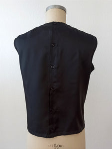 1960s - Stunning Neckline Black Satin Blouse - Sz. 42