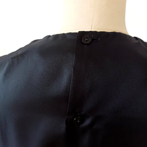 1960s - Stunning Neckline Black Satin Blouse - Sz. 42