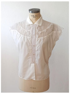 1950s - Lovely White Nylon Blouse - Sz. 52