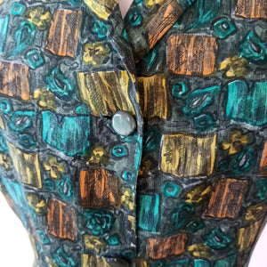 1950s - Gorgeous Green Abstract Rayon Blouse - Sz. M/L
