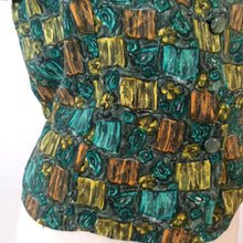 Charger l&#39;image dans la galerie, 1950s - Gorgeous Green Abstract Rayon Blouse - Sz. M/L
