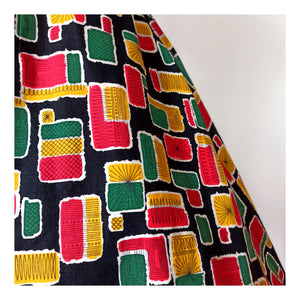 1950s - Spectacular Atomic Print Linen Skirt - W29 (74cm)