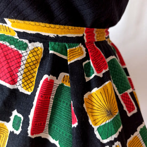 1950s - Spectacular Atomic Print Linen Skirt - W29 (74cm)