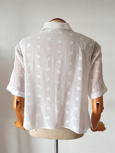 1920s 1930s - Exquisite Hand Embroidered Smoked Cotton Blouse