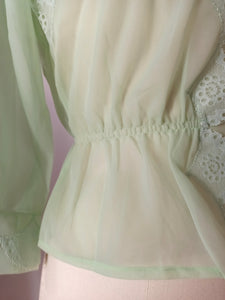 1950s - FRANCE - DEADSTOCK - Green Nylon Blouse - Sz. 44