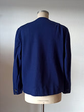 Charger l&#39;image dans la galerie, 1940s 1950s - Elegant Navy Blue Wool Winter Jacket
