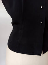 Charger l&#39;image dans la galerie, 1940s 1950s - Stunning Black Rayon Blouse - Sz. 42
