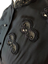 Charger l&#39;image dans la galerie, 1940s 1950s - Stunning Black Rayon Blouse - Sz. 42
