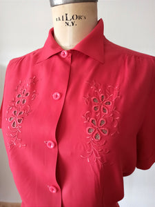 1940s 1950s - Exquisite Raspberry Silk Blouse - W39 (100cm)