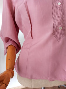 1940s - Sublime Antique Pink Silk Blouse - Sz. 46