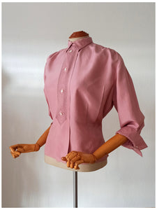 1940s - Sublime Antique Pink Silk Blouse - Sz. 46