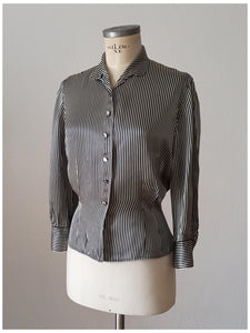 1940s 1950s - Superb Striped Rayon Silk Blouse - W34.5 (88cm)